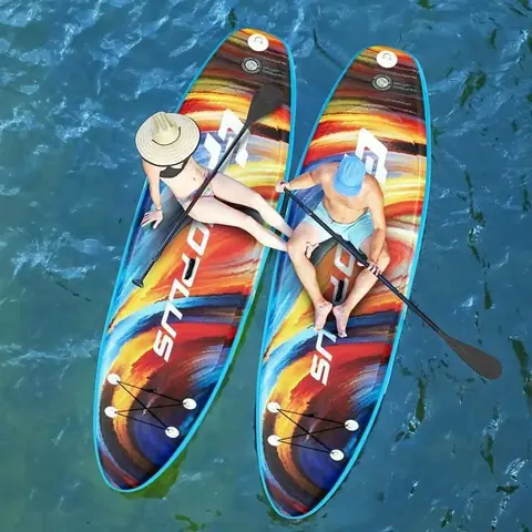 GOPLUS Planche de Surf Gonflable,Stand Up Paddle avec Sac à Dos, Pompe et Pagaie Réglable 160-210CM,Board Gonflable 335x76x15CM Bleu