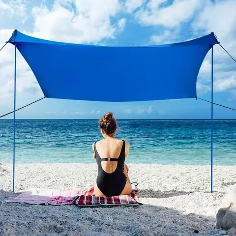 GOPLUS Tente de Plage avec Ancre de Sable 2,1x2,1M,Pare-Soleil de Plage avec Sac Abri de Plage,pour Camping,Pique-Nique,Pêche