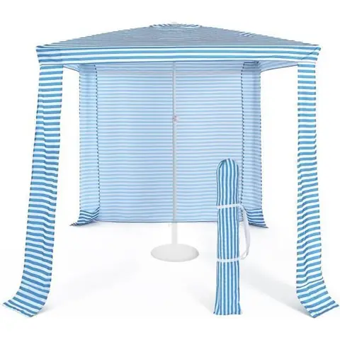 GOPLUS Tente de Plage Pliante Anti-UV,Imperméable et Résistante à la Déchirure,Auvent de Plage Réglable en Hauteur,pour Camping,Bleu