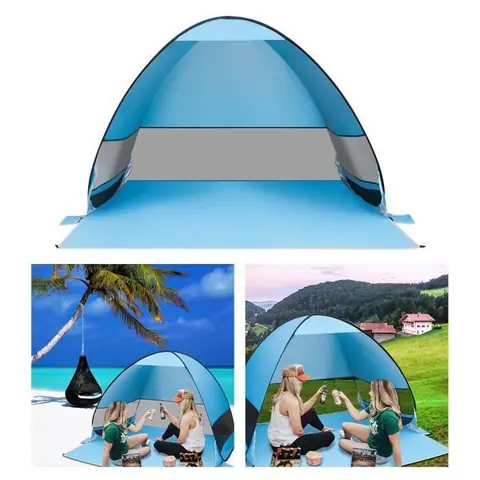 Grande tente de plage pliable à ouverture rapide et respirante 200X165X130CM-Bleu