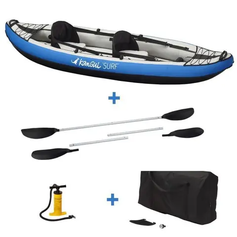 KANGUI - Canoë Kayak gonflable 1 ou 2 places + 2 pagaies + pompe double action + sac de transport