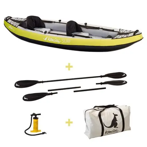 KANGUI - Canoë Kayak gonflable MAUI 1 ou 2 places + 2 pagaies + pompe double action + sac de transport