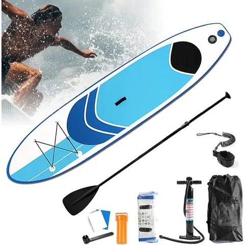 LARS360 Planche de surf gonflable pour pagaie et pagaie - Bleu - 305 x 75 x 15 cm
