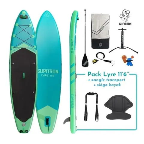 Pack Paddle Gonflable Lyre 11'6 SUPITRON + siège kayak néoprène + sangle de transport