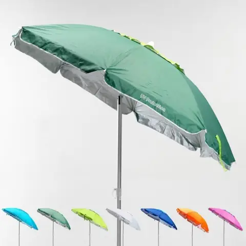 Parasol de plage 200 cm aluminium anti-vent protection uv Corsica, Couleur: Vert foncé