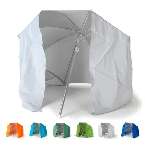 Parasol de plage portable moto pliable léger aluminium tente 200 cm Piuma, Couleur: Blanc - Argent
