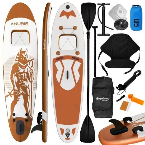 Physionics® Stand Up Paddle Board - 320x80x15 cm, Gonflable, Siège/Fenêtre/Pagaie/Pompe/Laisse, Or Rose - Planche de SUP, Kayak