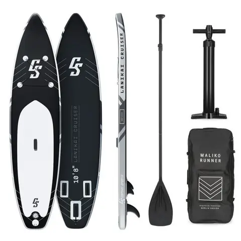 Planche de Paddle Gonflable  330 x 77 x 15 cm CAPITAL SPORTS Lanikai Cruiser 10.8 - Pagaie télescopique + Sac à Dos - Noir