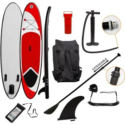 Planche de Paddle Stand Up SUP Rouge Gonflable Ultra Légère Adulte[Pompe, Sac à Dos, Laisse, 3 Aileron, Etui, Rame INCLUS]