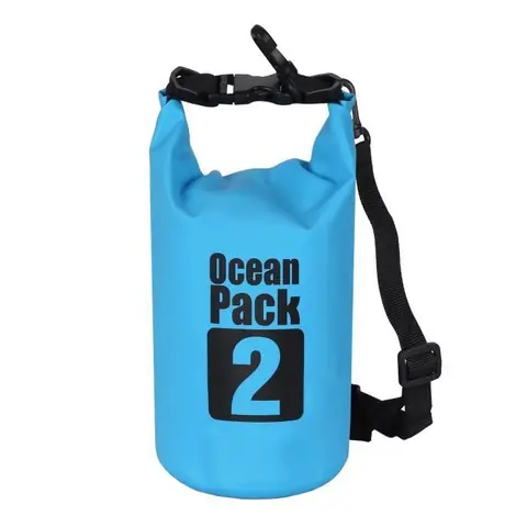 Sac Etanche  500D bâche Heavey-Duty PVC pour Kayak-canotage-canoë-pêche-rafting-natation-camping-snowboard 2L avec sangle Bleu Clair