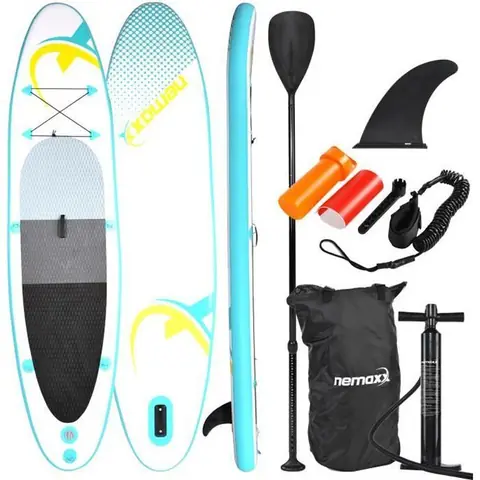 Stand Up Paddle Board Kayak Gonflable 320x78x15cm turquoise/jaune SUP Planche de Surf Charge maximale 140 kg Bateau Surfdoard Set
