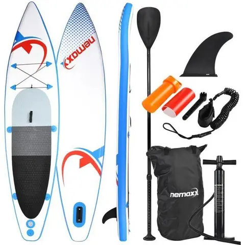 Stand Up Paddle Board Kayak Gonflable 335x74x15cm bleu/rouge SUP Planche de Surf Charge maximale 130 kg Bateau Surfdoard Set