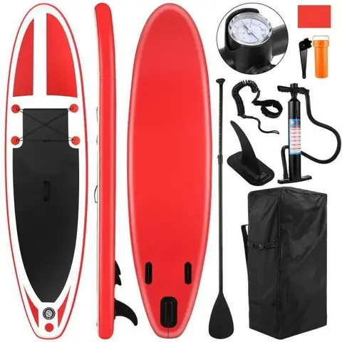 Stand up paddle gonflable 305x76x15cm Planche de surf portative en PVC EVA  charge max 140 kg avec accessoires-Rouge