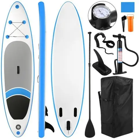 Stand up paddle gonflable 305x76x15cm Planche de surf portative en PVC EVA  charge max 140 kg avec accessoires-Bleu blanc