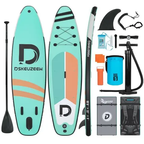 Stand up paddle gonflable | 320 x 80 x 15 cm | Charge Max 158 kg | Adulte Planche de surf portative | en PVC EVA | Vert menthe