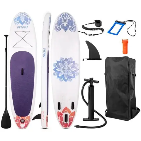 Stand up paddle gonflable KERALA design mandala, SUP yoga, pagaie et accessoires, poids max.100kg, 305x76x15cm - FITFIU Fitness