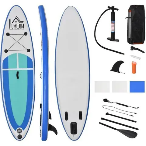 Stand up paddle gonflable surf planche de paddle pour adulte dim. 305L x 75l x 15H cm nombreux accessoires fournis PVC