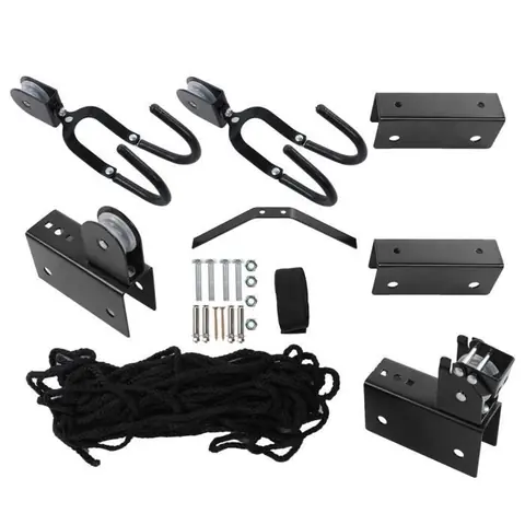 Système de levage de levage pour kayaks, canoës et vélos, finition noire, montage au plafond de 125 livres