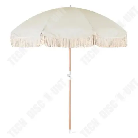 TD® Parasol d'extérieur avec spray à franges fibre plastique imitation bois mât manuel parapluie de plage facile à transporter