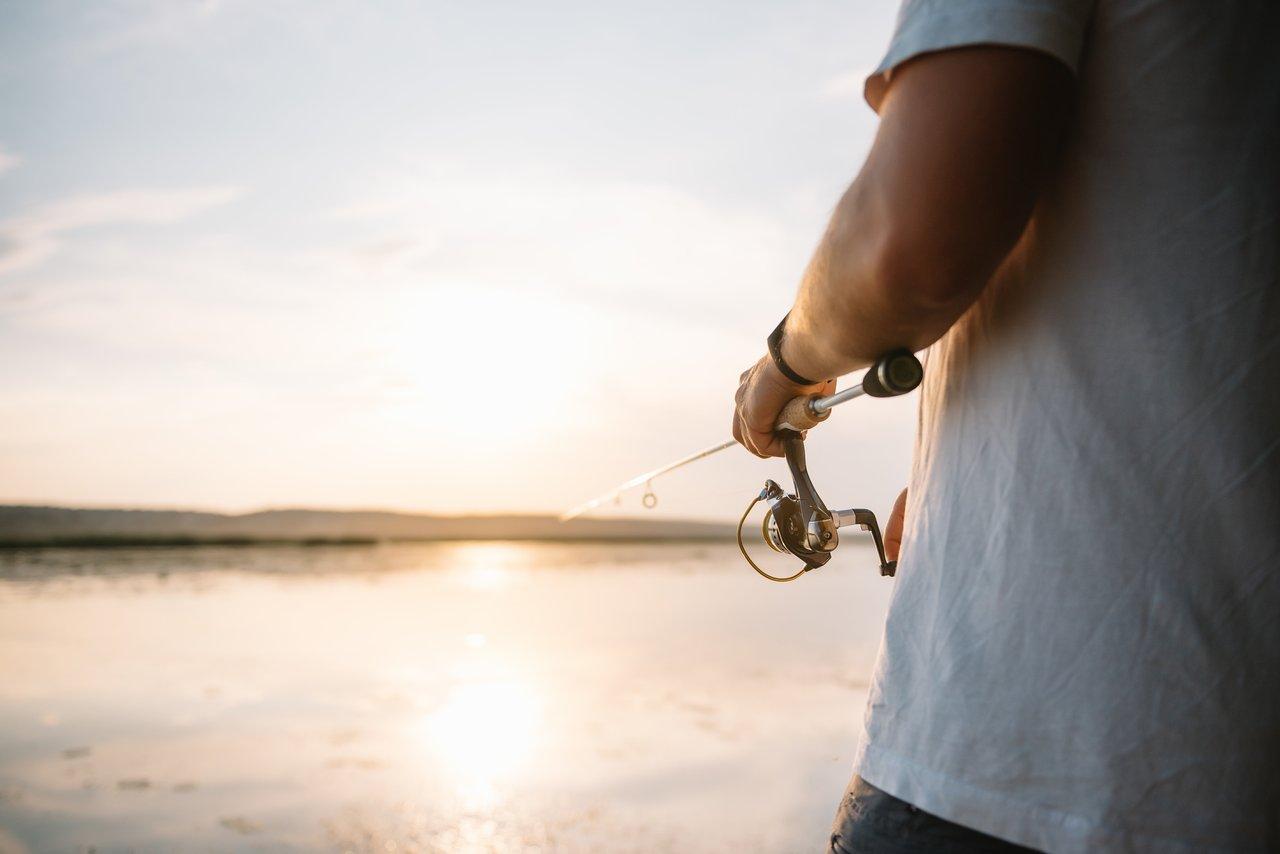 Action de canne Shimano Catana DX en pêche côtière, mettant en valeur le blank et le porte-moulinet Vibra Spot.